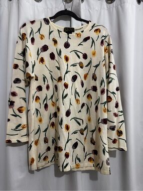 Cream Floral-Print Long Sleeve Sweatshirt summer fall